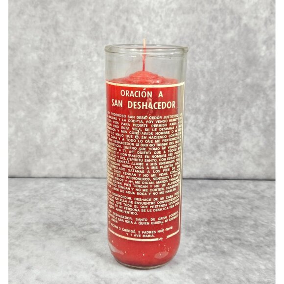Prayer to Saint Undoer San Deshacedor 8.5" Red Glass Candle Botanica Shamanic - Picture 7 of 10